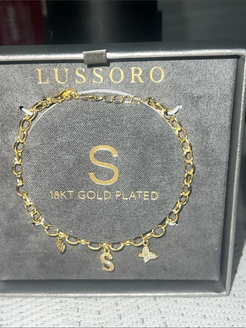 18KT Gold Plated Charm Bracelet in Gold with Initial S